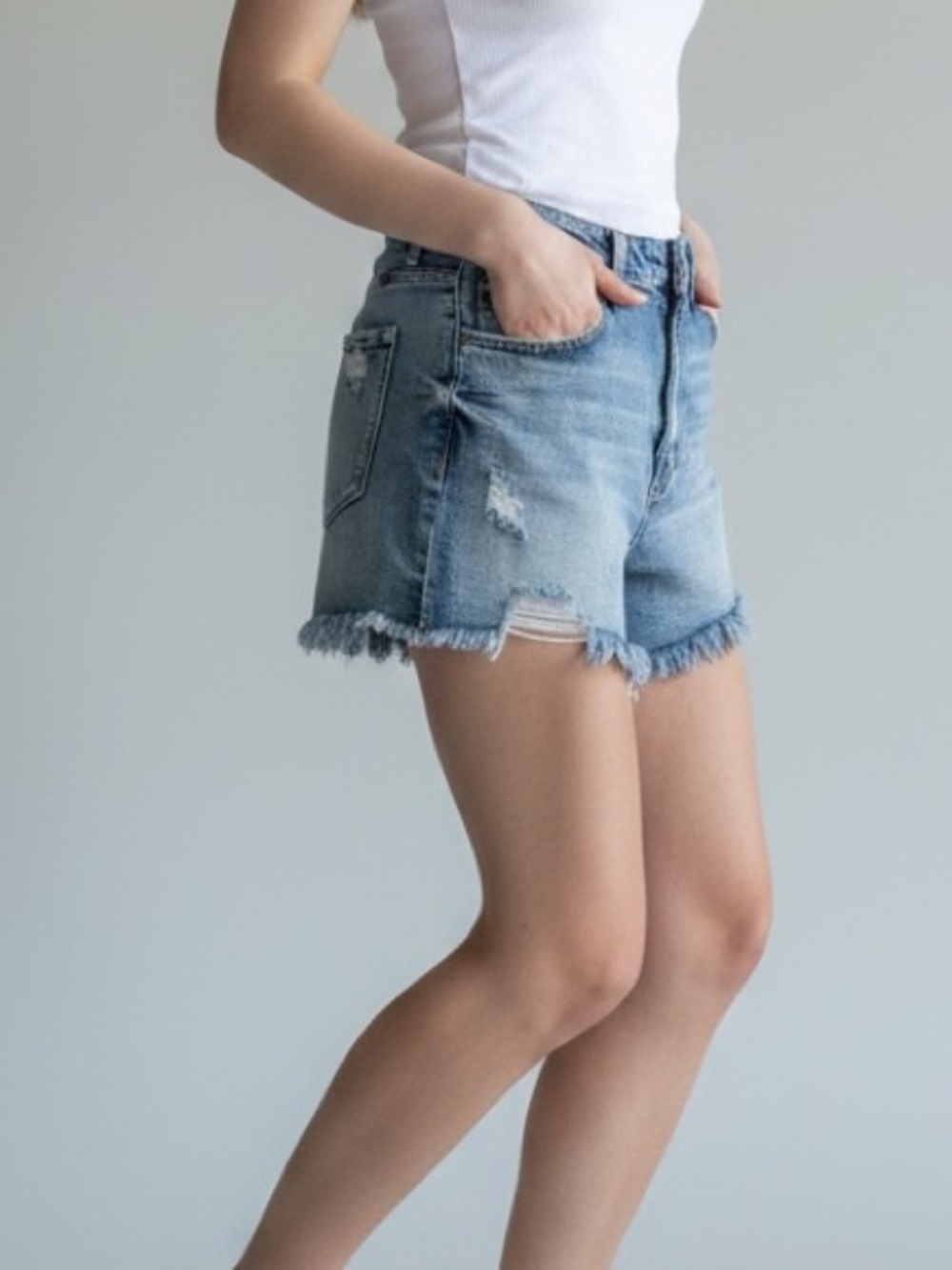 KanCan High Waisted Frayed Denim Shorts – Raw Hem Cutoff – Trendy Summer